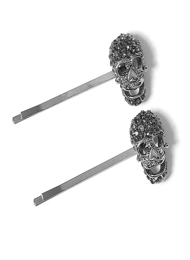Xerling 2 Pcs Halloween Black Skull Bobby Pins Retro Rhinestone Hair Clips Hairpins Barrettes for Girls Vintage Hair Accessories for Women (Skull) - Image 1